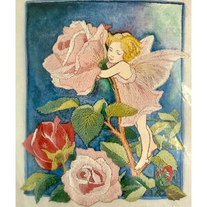 Erica Wilson Crewel Kit Rose Flower Fairy 7169 Columbia Minerva Vintage 1980 New